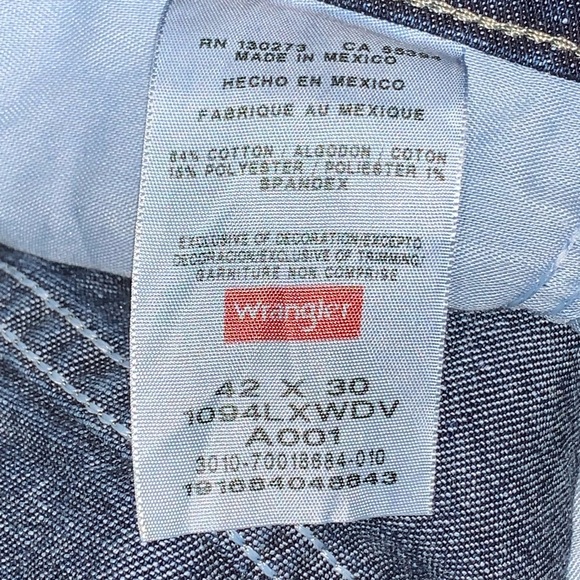 Wrangler blue denim jeans size 42 x 30 - Picture 3 of 3